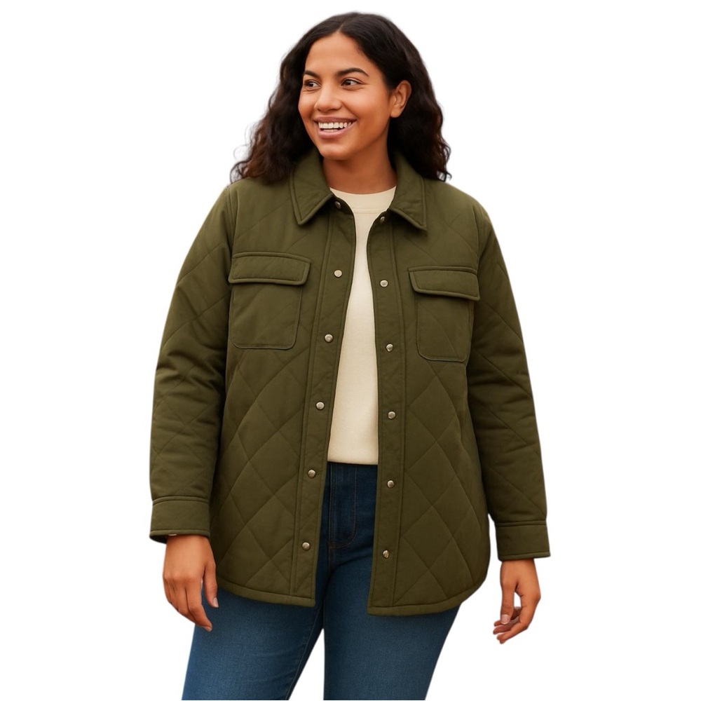 Old Navy Quilted Utility Shacket in Petite Large Colour Conifer “Forest Green”